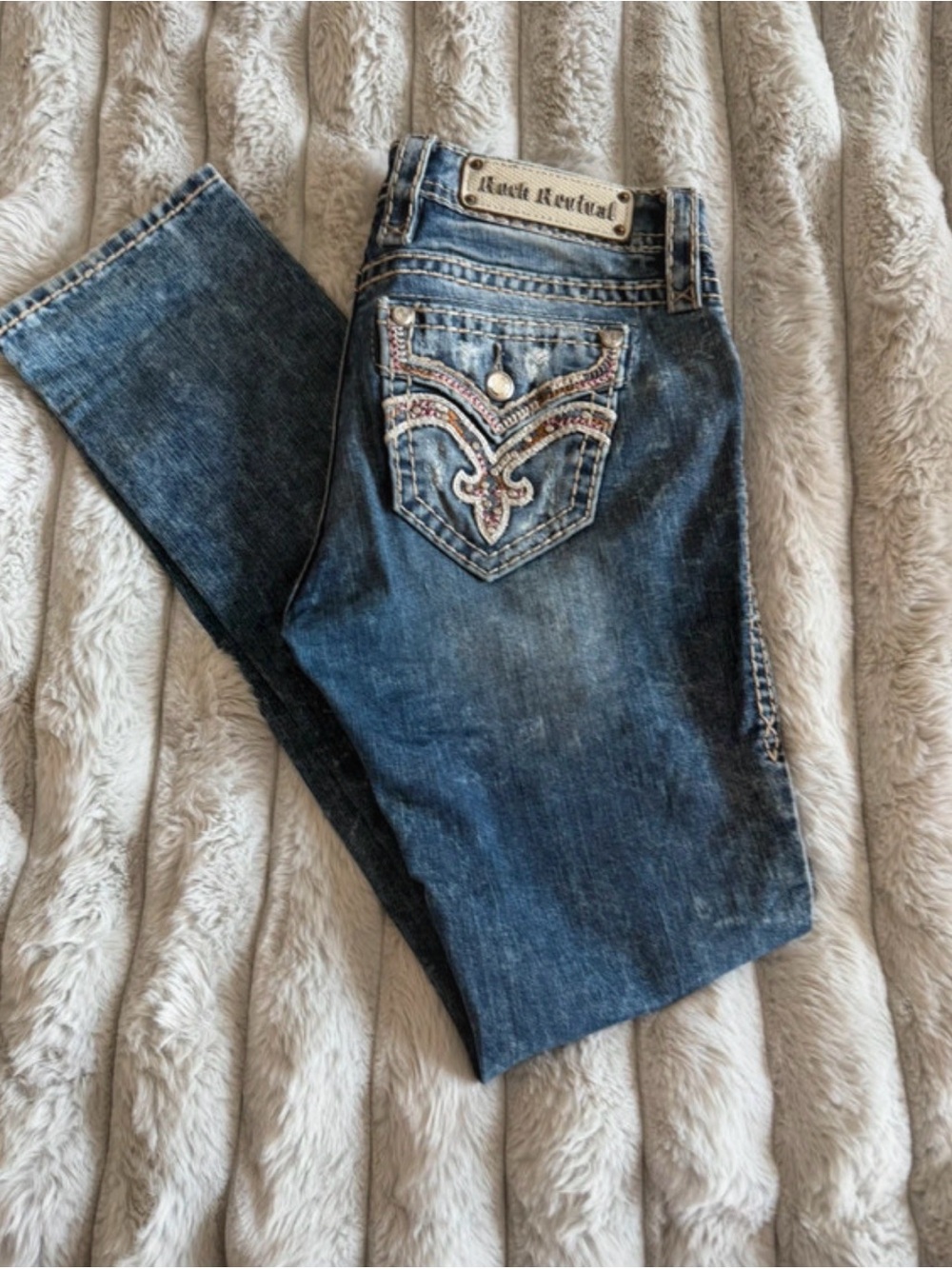 Rock Revival Women's Dark Blue Embroidered Pocket Jeans